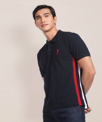 U.S. POLO ASSN. Striped Men Polo Neck Blue T-Shirt