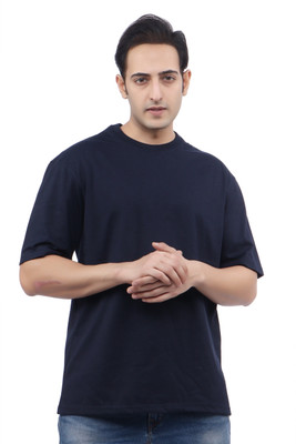 WILD ELEPHANT Solid Men Round Neck Navy Blue T-Shirt