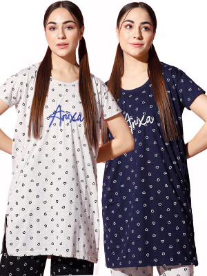ANIXA Printed, Typography Women Round Neck Multicolor T-Shirt