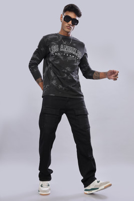 LEWEL Tie & Dye Men Round Neck Black T-Shirt
