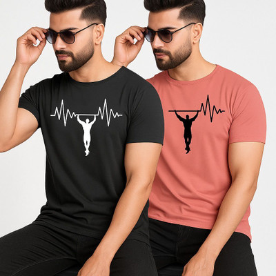Fabvio Graphic Print Men Round Neck Black, Pink T-Shirt