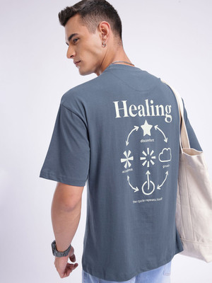 Glitchez Printed Men Round Neck Blue T-Shirt