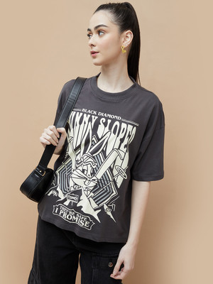 Ginger by Lifestyle Solid Women Round Neck Grey T-Shirt