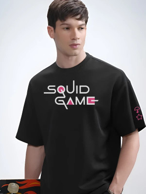 ROYAL STANCE X SQUID GAME Graphic Print Men Round Neck Black T-Shirt