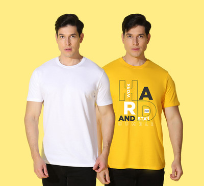 WOOSTRO Printed, Solid Men Round Neck Multicolor T-Shirt