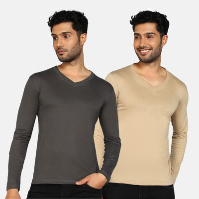 Fleximaa Solid Men V Neck Multicolor T-Shirt