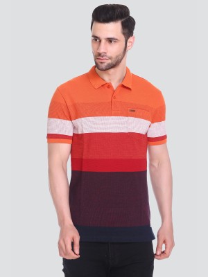 TUCK INN Striped Men Polo Neck Orange T-Shirt