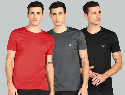 Fricker Solid Men Round Neck Red, Grey, Black T-Shirt