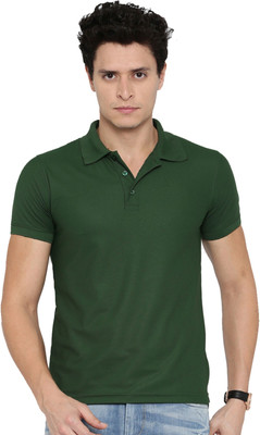 Comio Solid Men Polo Neck Dark Green T-Shirt