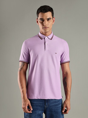 TOMMY HILFIGER Solid Men Polo Neck Purple T-Shirt