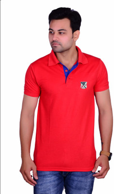 Cousin's Solid Men Polo Neck Red T-Shirt