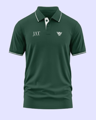 Warriorworld Typography Men Polo Neck Green T-Shirt