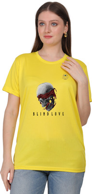 SOLBLOOMS Graphic Print Women Round Neck Yellow T-Shirt