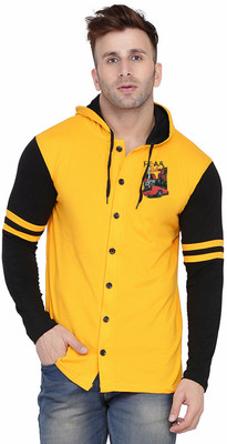 GEUM Colorblock Men Hooded Neck Yellow, Black T-Shirt
