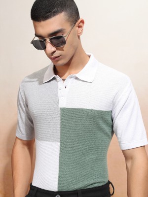 HIGHLANDER Colorblock Men Polo Neck White T-Shirt