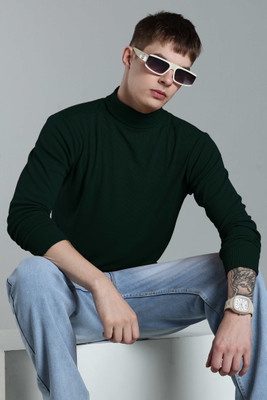 FREAKS Solid High Neck Casual Men Dark Green Sweater