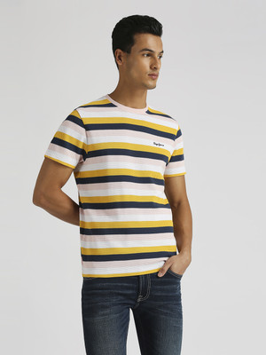 Pepe Jeans Striped Men Round Neck Pink T-Shirt