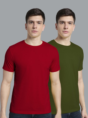 FBAR Solid Men Round Neck Maroon, Green T-Shirt