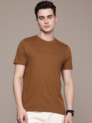 METRONAUT Solid Men Round Neck Brown T-Shirt