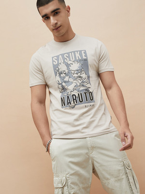 Fame Forever by Lifestyle Printed Men Round Neck Beige T-Shirt