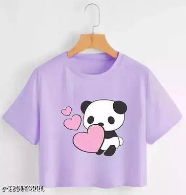 True Basket Printed Women Round Neck Purple T-Shirt