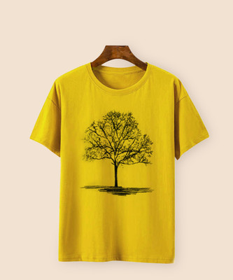Try This Printed Men Round Neck Yellow T-Shirt
