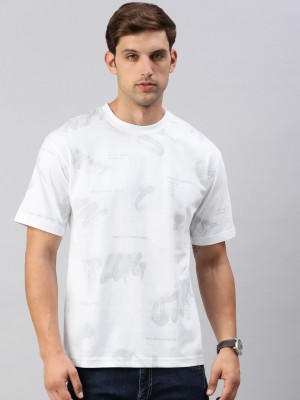 Classic Polo Self Design Men Round Neck White, Grey T-Shirt