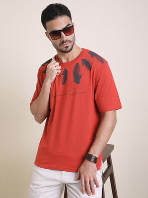 DIFFERENCE OF OPINION Printed Men Round Neck Red, Black T-Shirt