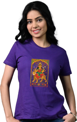 Tedhi Medhi Family Conversational, Printed, Self Design, Graphic Print Women Round Neck Purple T-Shirt