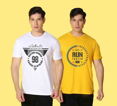 WOOSTRO Printed Men Round Neck Multicolor T-Shirt
