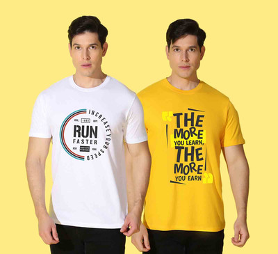 WOOSTRO Printed Men Round Neck Multicolor T-Shirt