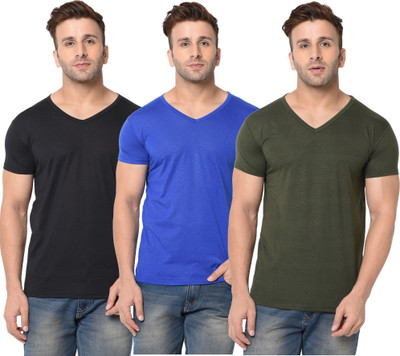 JB Jagoboy Solid Men V Neck Green, Blue, Black T-Shirt