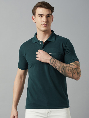 Saurya S prime Solid Men Polo Neck Dark Green T-Shirt