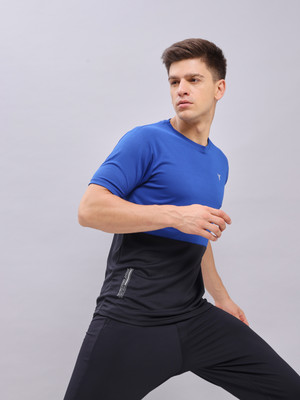 TECHNOSPORT Colorblock Men Round Neck Blue T-Shirt