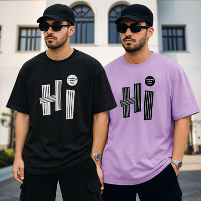 Madilyn Printed Men Round Neck Black, Purple T-Shirt