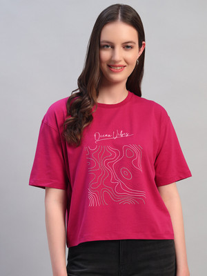 CANTABIL Printed Women Round Neck Purple T-Shirt