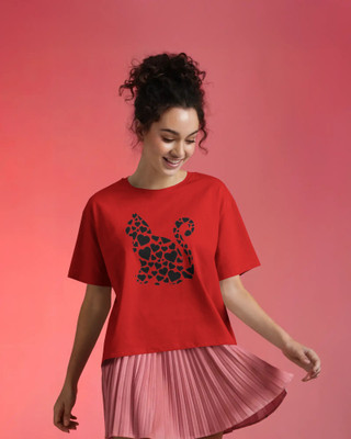 AZUREM Graphic Print Women Round Neck Red T-Shirt