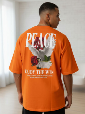 annnackel Graphic Print Men Round Neck Orange T-Shirt