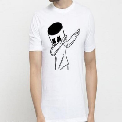 SAHAL Printed Men Round Neck White T-Shirt