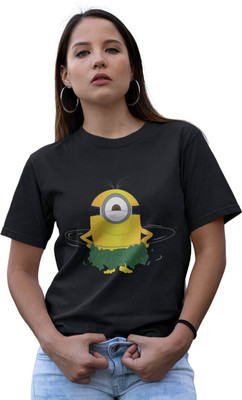LIVE BINDAS Cartoon Women Round Neck Black T-Shirt