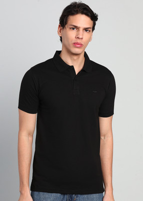 PARK AVENUE Solid Men Polo Neck Black T-Shirt