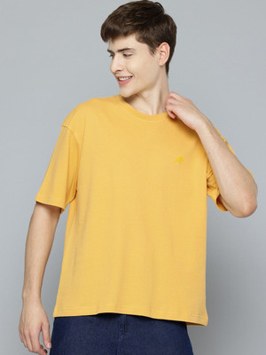 AEROPOSTALE Solid Men Round Neck Yellow T-Shirt