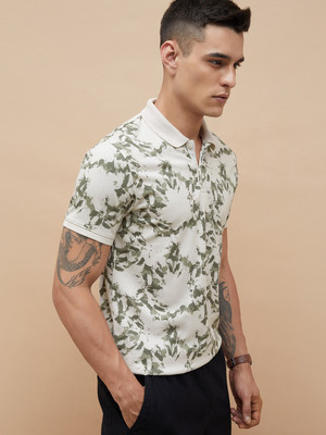 CODE by Lifestyle Printed Men Polo Neck Beige T-Shirt