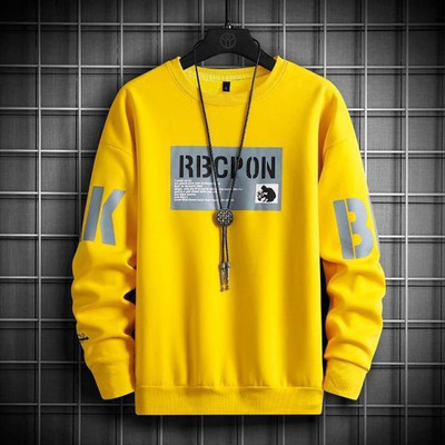 Lieo Trend Printed Men Round Neck Yellow T-Shirt