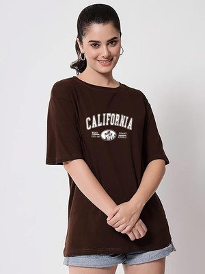 My Swag Typography Women Round Neck Brown T-Shirt