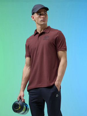 TECHNOSPORT Printed Men Polo Neck Brown T-Shirt