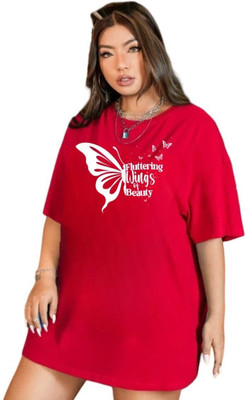 FLUFFYY ENTERPRISE Printed Women Round Neck Red T-Shirt