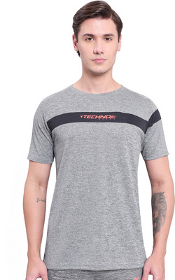 TECHNOSPORT Self Design Men Round Neck Grey T-Shirt