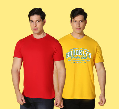 WOOSTRO Printed, Solid Men Round Neck Multicolor T-Shirt