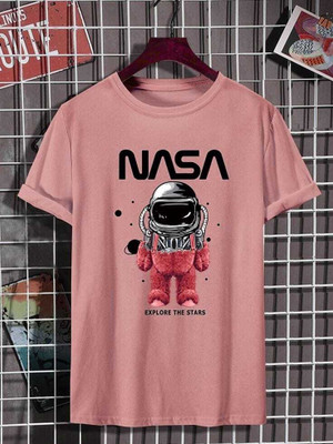 STANDLY Printed Men Round Neck Beige T-Shirt